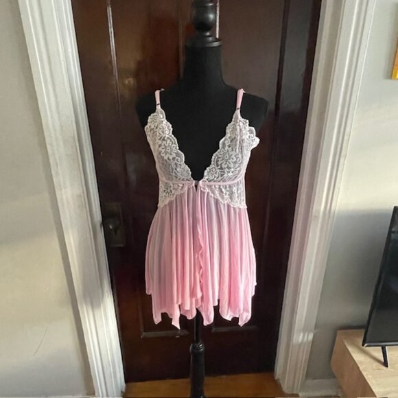 Pink Babydoll Sheer Mesh/Lace Front Closure Chemise Fairy  MEDIUM - Picture 7 of 7